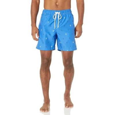 Afbeelding van Amazon Essentials Men&#039;s Sneldrogende zwembroek met binnenbeenlengte van 18 cm, Blauw Ankerprint, M
