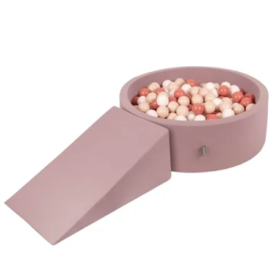 Afbeelding van KiddyMoon Schuimspeelplaats Met Rond Ballenbad (100 Ballen) Ballenbakken Voor Baby&#039;s Speelbad Hindernisbanen, Erika: Pastel Beige/Zalm Roze/Wit