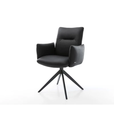 Afbeelding van DELIFE Draaistoel Jova Flex met armleuning echt leer zwart kruisframe breed 360 draaibaar rocker functie pocketveer kern