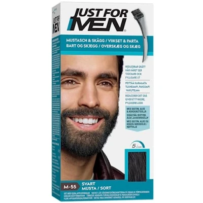 Afbeelding van Just for Men snor en baardkleur zwart, elimineert grijs haar voor een dikkere vollere look M55.
