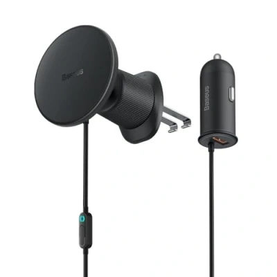 Afbeelding van Baseus Magnetische autohouder CW01 naar ventilatierooster met autolader USB A, 15 W + 25 (zwart)