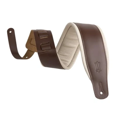 Afbeelding van Levys Leathers M26PD BRN gevoerde lederen gitaarband bruin en crème