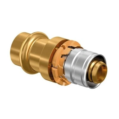 Afbeelding van Uponor s press fitting recht hoek 0 graden brons aansluiting 1 25mm persmof 2 0mm 1090680