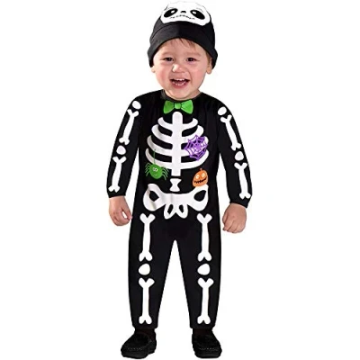 Afbeelding van amscan 9903879 Kind Peuter Baby Mini Botten Fancy Dress Skelet Kostuum Spookachtig Halloween Outfit (Leeftijd 1 2 jaar)