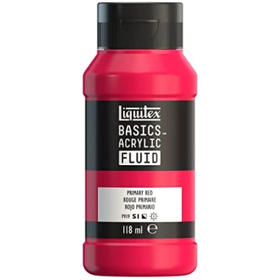 Afbeelding van Liquitex 8870390 Basics Fluid acrylverf met vloeiende consistentie, sneldrogend, lichtecht, waterbestendig, op waterbasis, fles van 118 ml, primair rood