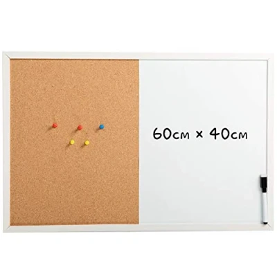 Afbeelding van DOEWORKS 60 * 40 cm magnetisch whiteboard en kurkbord combo board set, wandmontage bericht bulletin droog wissen / kurk combinatie met wit houten frame