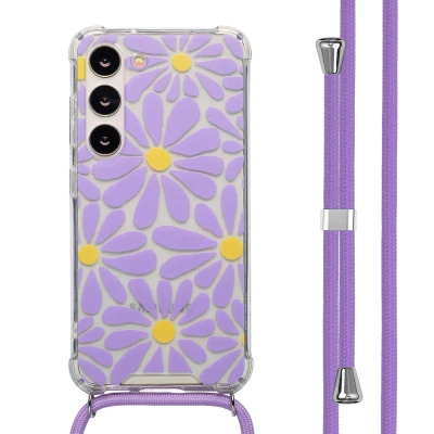 Afbeelding van imoshion Hoesje Geschikt voor Samsung Galaxy S23 Design met Koord Tropical Violet Flowers Connect