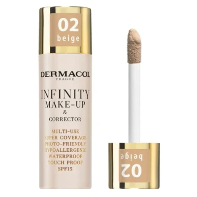 Afbeelding van Dermacol Infinity make up en corrector, meervoudig bruikbaar, super dekking, fotovriendelijk, hypoallergeen, waterbestendig, aanraakbestendig, niet occluderend, SPF 15, n. 02