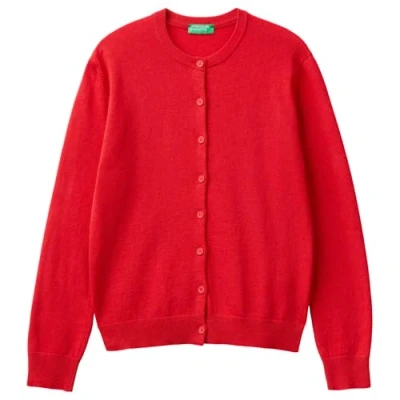 Afbeelding van Benetton dames Fijngebreid vest van scheerwol met ronde hals in de kleur Koraalroze, maat: XL