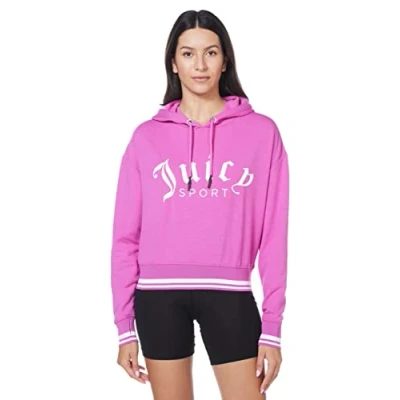 Afbeelding van Juicy Couture Vrouwen Cropped Logo Pullover Hoodie Hooded Sweatshirt, Wilde Fuchsia, L