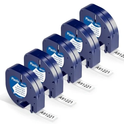 Afbeelding van Wonfoucs Compatibel met Dymo Letratag 12mm x 4m Bedoeld voor label tape 91221 S0721660 Zwart op wit XR Letra tag LT 100H 100T, 5 Pack