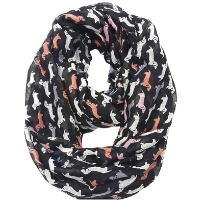 Afbeelding van Lina &amp; Lily Dames colsjaal met honden print Teckel (Veelkleurig)