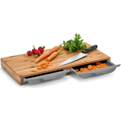 Afbeelding van Zeller snijplank met 2 opvangbakjes bamboe hout 50 cm serveerplank
