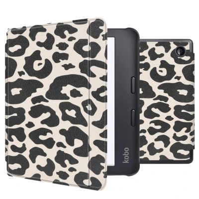 Afbeelding van Kobo Libra 2 Hoes: iMoshion Design Slim Hard Case Sleepcover Bookcase met stand Leopard Kunstleder E Reader Hoezen