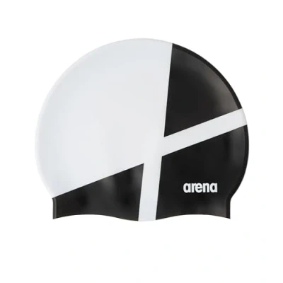 Afbeelding van Arena Icons Team Stripe Unisex Siliconen Badmuts Vrouwen en Mannen Intensieve Training Racing Comfortabele Antislip Lange Haar Zwemhoed, Diamant/Wit/Zwart