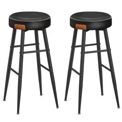 Afbeelding van VASAGLE EKHO Collectie Barkruk, set van 4, keukenstoel, hoog, PU met stiksels, moderne stijl uit het midden de eeuw, zithoogte 76,2 cm, keuken, bar, eenvoudige montage, inktzwart LBC290B01