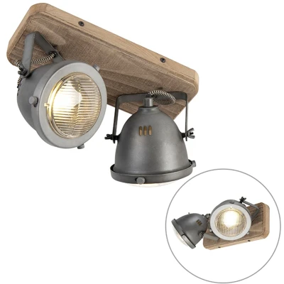 Afbeelding van QAZQA Industriële smart spot grijs met hout incl. 2 WiFi GU10 Emado