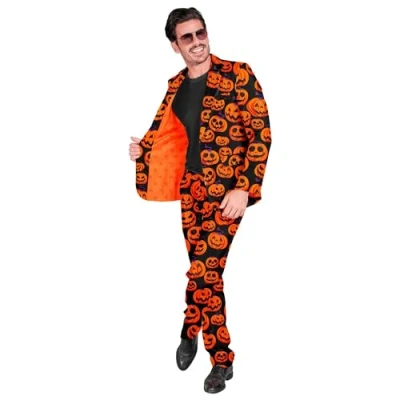 Afbeelding van Widmann Kostuum pompoenpak, jas en broek, licht op onder uv licht, Halloween verkleedkleding