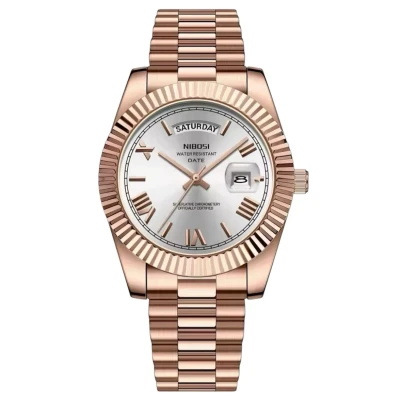 Afbeelding van Nibosi Luxe Herenhorloge Rosé en Parelmoer Wit