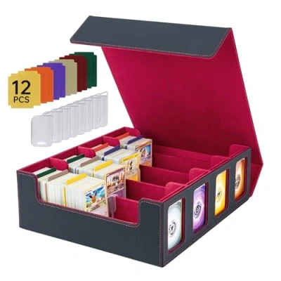Afbeelding van Tolesum Commander Deck Box voor MTG, kaartenopbergdoos 2400 kaarten, verzamelkaartenbox met 8 verstelbare kaartverdelers, opbergbox YuGiOh, sportkaarten, rood