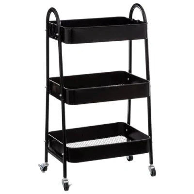 Afbeelding van 5Five Keukentrolley/kast zwart metaal 78 x 44 32 cm 3 niveaus draadmanden Opberg trolley