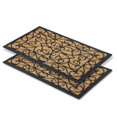 Afbeelding van antislip buitendeurmat weerbestendig Coco Deluxe entreemat van rubber en kokos antibacterieel vuilvanger 45x75 cm set 2 Reliëf