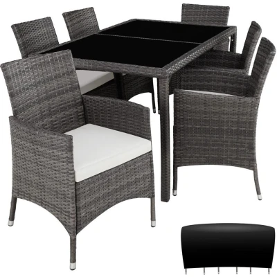 Afbeelding van tectake luxe wicker zitgroep Porto 6 + 1 grijs