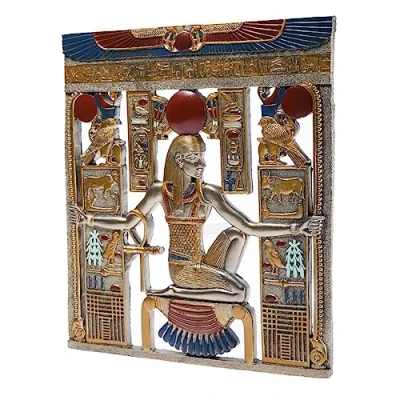 Afbeelding van lachineuse Egyptische muurschildering 26,5 x 23,5 cm lijst met farao&#039;s en hiërogliefen decoratie antiek Egyptisch decoratief object origineel cadeau idee voor binnen