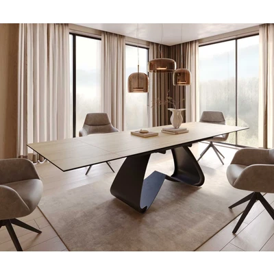 Afbeelding van DELIFE Eetkamertafel Edge 200 300x100 keramiek Laminam® Sabbia eiken kleur W frame zwart uitschuifbaar