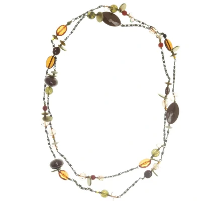 Afbeelding van Behave Lange ketting goud kleur bruine kralen 140 cm