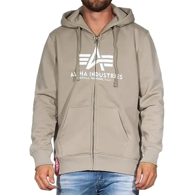 Afbeelding van Alpha Industries Basic Hoody Sweater met rits, Heren, Maat: Small, Vintage sand