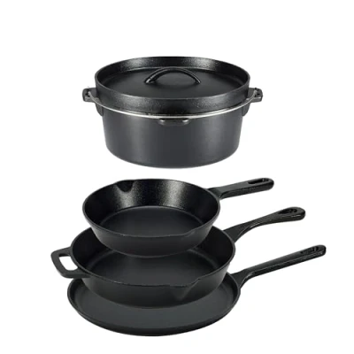 Afbeelding van Amazon Basics 5 delige Kookset, gebakken gietijzer, 14,17 x 12,2 10,63 in, zwart