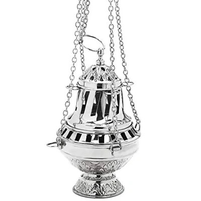 Afbeelding van NKlaus wierookbrander zilver hoogte 21cm groot met ketting messing handgemaakte wierookset 2895