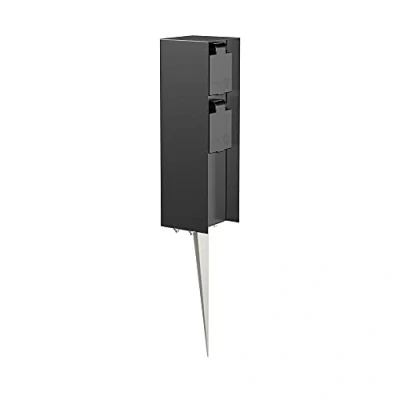 Afbeelding van ledscom.de Tuincontactdoos zuil POMI met grondspies voor buiten, IP44, 2 voudig, zwart, hoekig, 23cm