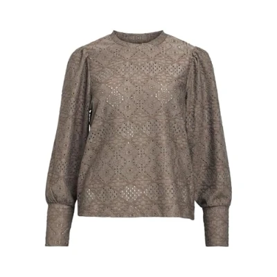 Afbeelding van Object T shirt Objfeodora L/s Top Noos 23041023 Morel Dames Maat XS