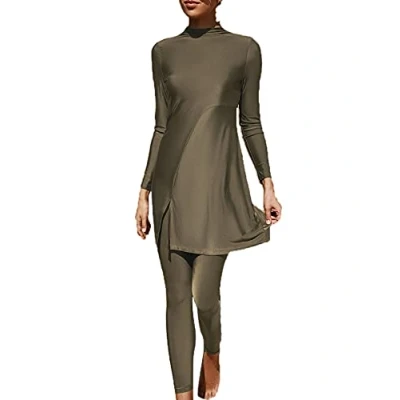 Afbeelding van AllMonyba Islamitisch badpak voor vrouwen, moslim badmode, 2 delige set, beachwear, Midden Oosten, plus size badpak, burkini, groen, L