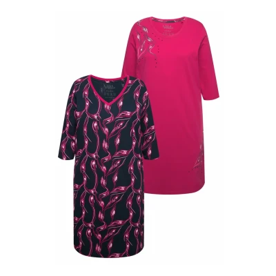 Afbeelding van Ulla Popken 2 PACK Comfort Nachtjapon, Dames, Maat: 42/44, Fuchsia