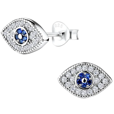 Afbeelding van JoyS Zilveren boze oog oorbellen zirkonia evil eye gehodineerd 10 x 7 mm