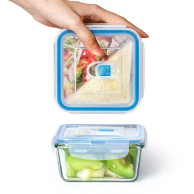 Afbeelding van NUTRIUPS 0,5 l luchtdichte glazen voedselopslagcontainers met deksels, vierkante voedselopslagset, BPA vrij voor maaltijdbereiding, reizen, vriezer, oven