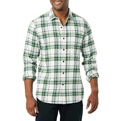 Afbeelding van Amazon Essentials Men&#039;s Geruit flanellen overhemd met lange mouwen en slanke pasvorm (kleuren in beperkte oplage), Groen Wit Plaid, S