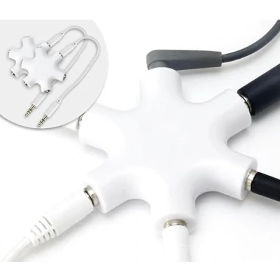 Afbeelding van MyGadget 2x mini audioverdeler 5 weg jack splitter 3,5 mm AUX aansluiting Stereo verdeler voor koptelefoon, smartphones, laptops, pc in wit