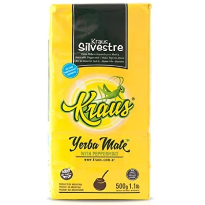 Afbeelding van Kraus Yerba Mate Thee Silvestre Munt 500g + Gift Sample (40g):Rijk aan antioxidanten en vitamines, versnelt de stofwisseling, suikervrij Argentinië