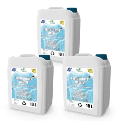 Afbeelding van gedestilleerd water, 100% zuiver, 30 l, gedemineraliseerd 3 x 10 water geschikt voor strijkijzer, luchtbevochtiger, batterijen en nog veel meer