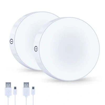 Afbeelding van qeemmy Dimbare led nachtlampje op batterijen, wit licht met oplaadbare batterij, helderheid instelbaar, magneet opplakken, kastlamp, keukenlamp, set van 2