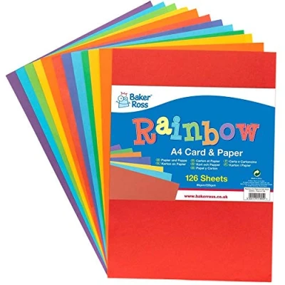 Afbeelding van Baker Ross AX955 Regenboog A4 Karton &amp; Papier pakket van 126, gekleurde benodigdheden voor knutselactiviteiten kinderen