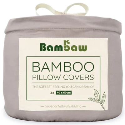 Afbeelding van Bambaw Kussenslopen 40x60 cm (Pack van 2), 100% Bamboe, Hypoallergeen, Zachte en Ademende Kussenslopen, Voor Haar Huid Grijs