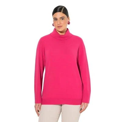 Afbeelding van Ulla Popken grote maten plus size coltrui met brede geribbelde manchetten, lange mouwen, rood/roze., 62/64 NL