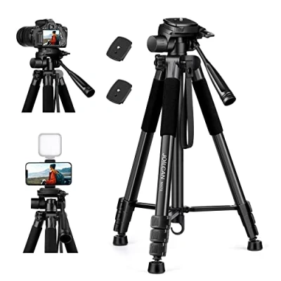Afbeelding van JOILCAN Camerastatief voor Canon Nikon Sony, 65 inch aluminium statief met afneembare kop en telefoonhouder draagtas, lichtgewicht DSLR smartphone/vlog/streaming, max. belasting 5,5 kg