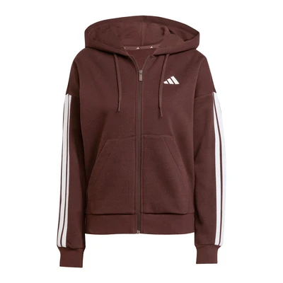 Afbeelding van adidas Dames ESSENTIALS 3 STRIPES FULL ZIP FLEECE HOODIE, shadow brown/white, XS