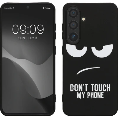 Afbeelding van kwmobile telefoonhoesje geschikt voor Samsung Galaxy S24 Hoesje smartphone in wit / zwart Backcover van TPU Don&#039;t Touch My Phone design